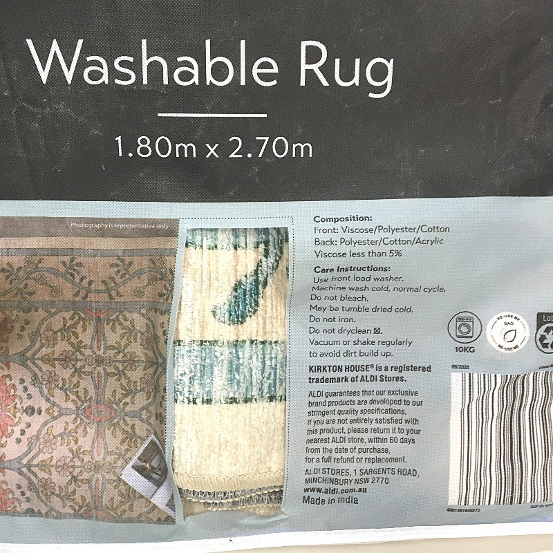 Kirkton House Leaves Vintage Machine Washable Foldable Rug 1.8 x 2.7m NEW