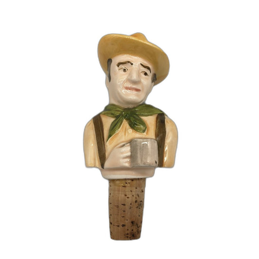VINTAGE Collectable John Wayne Figurine Ceramic & Cork Bottle Stopper 13cm