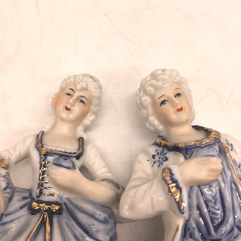 VINTAGE Collectable Blue White Ceramic Victorian Era Style Man & Lady Figurines