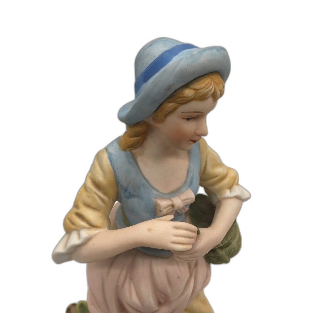 VINTAGE Collectable 31cm Lady In Hat With Flowers & Basket Porcelain Figurine