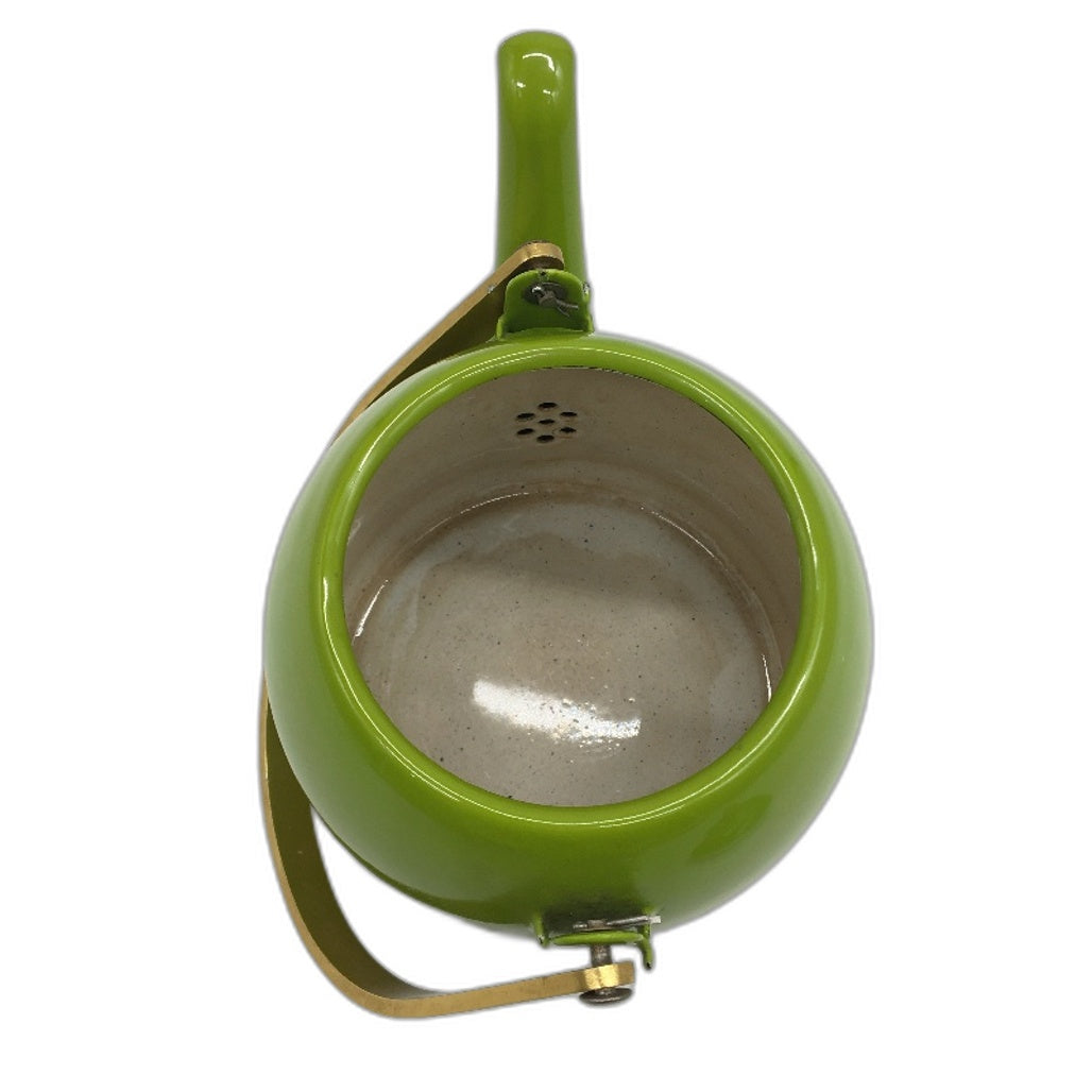 VINTAGE Lime Green Enamel Tea Water Kettle With Gold Colour Handle