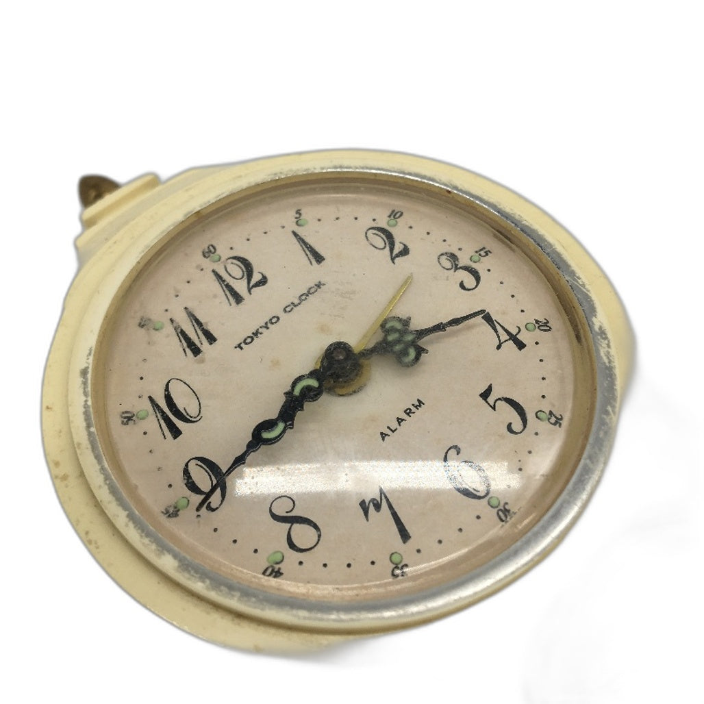VINTAGE Cream Plastic Case Tokyo Wind Up Clock With Alarm Made In Japan