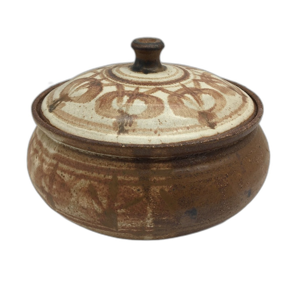 VINTAGE Artisan Signed Handcrafted Stoneware Pottery Pot With Lid