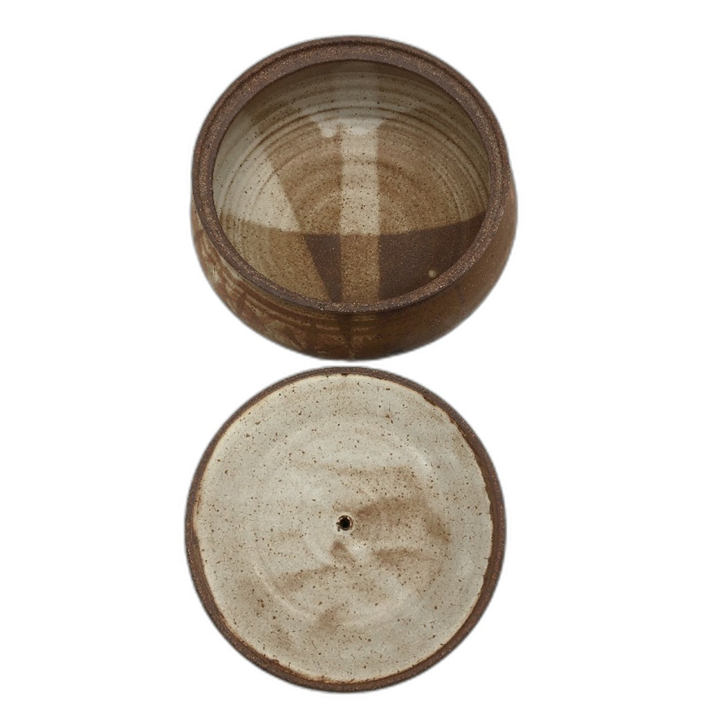 VINTAGE Artisan Signed Handcrafted Stoneware Pottery Pot With Lid