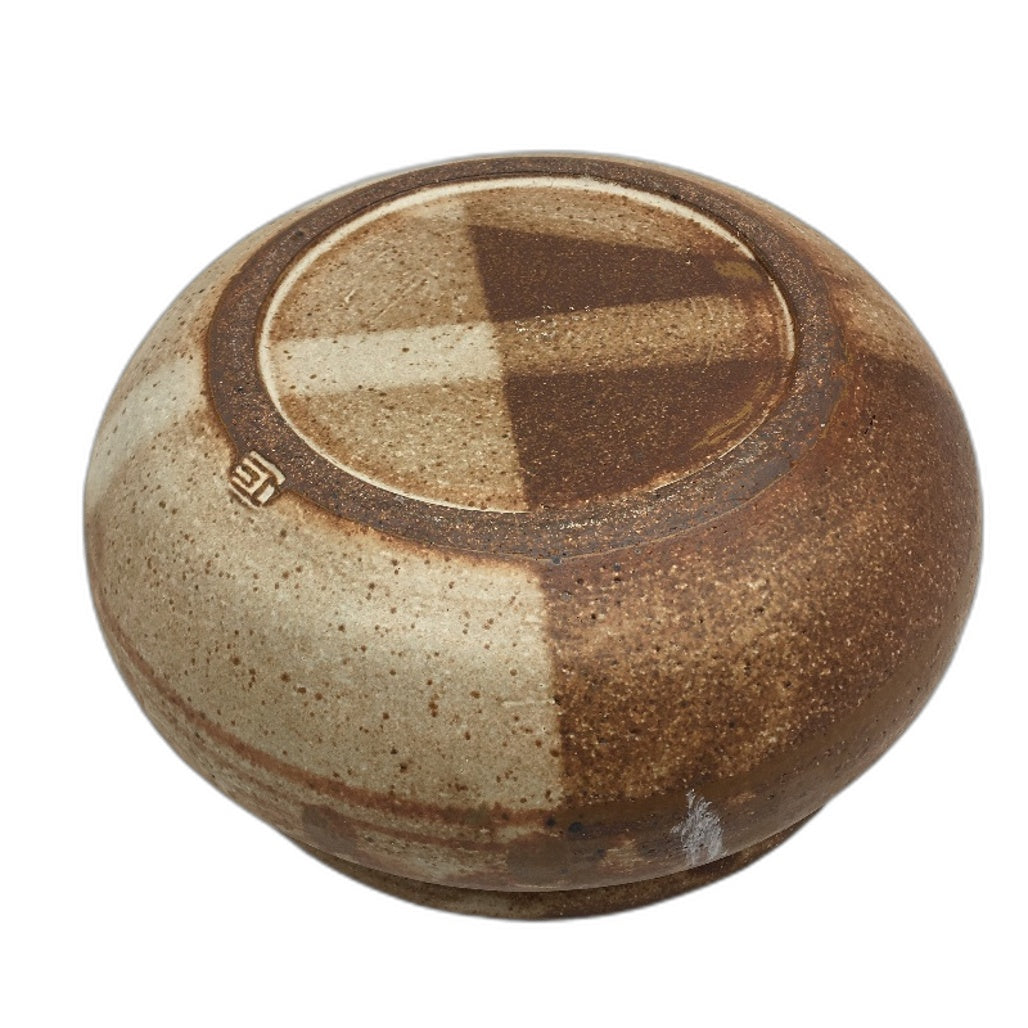 VINTAGE Artisan Signed Handcrafted Stoneware Pottery Pot With Lid