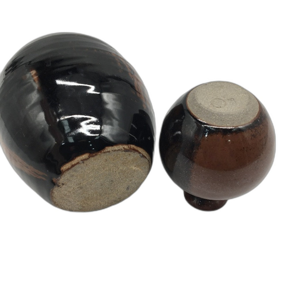 VINTAGE Non Matching Artisan Handcrafted Stoneware Pottery Brown Glazed Vases
