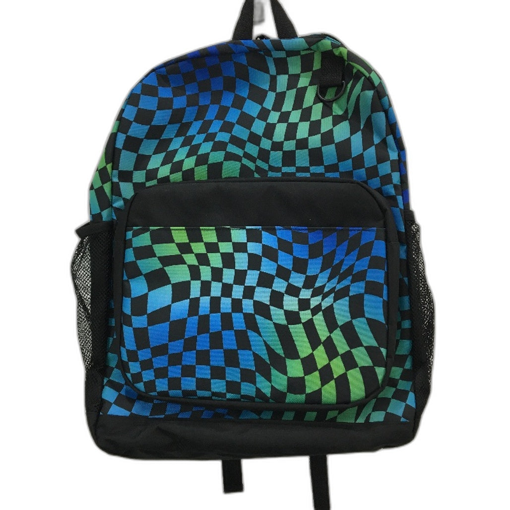 Travelway Black Green Check Multi Compartment Backpack & Drink Bottle Set NEW