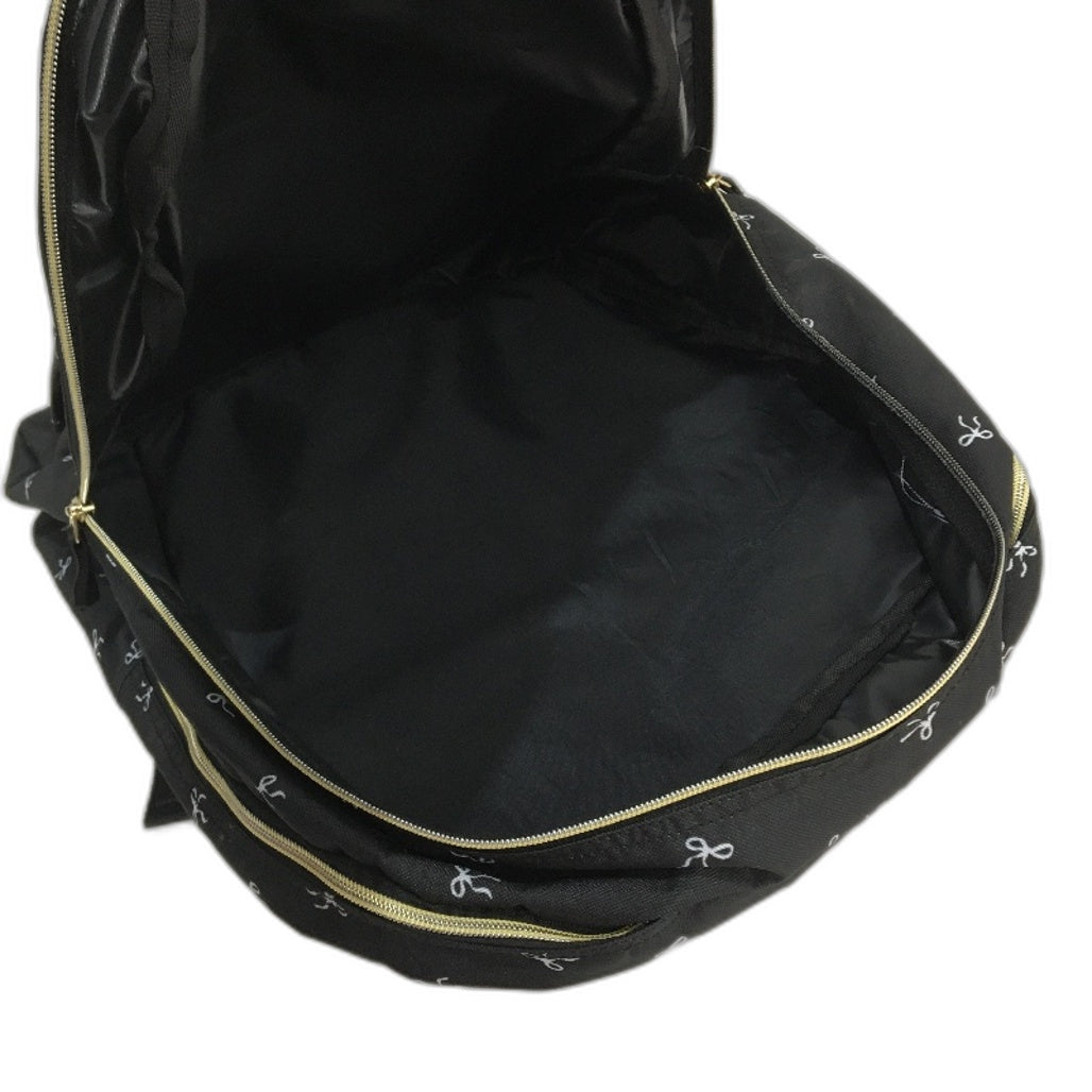 Travelway Black Mini Bows Multi Compartment Lightweight Gold Zips Backpack NEW