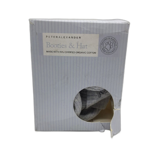 Peter Alexander Organic Blue Beanie and Booties Set Babies Size 0-3 Months NEW