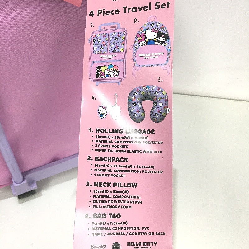 Sanrio Hello Kitty and Friends 4 Piece Pink and Purple Travel Luggage Set NEW