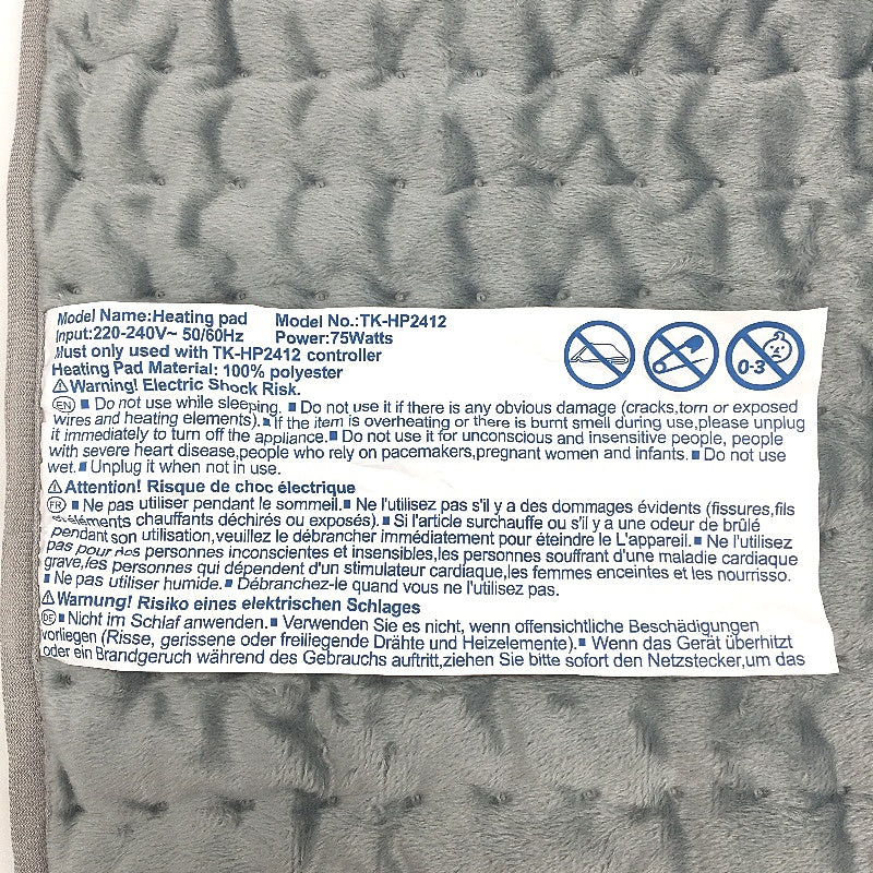 Intertek 75W 220 240V 50 60Hz Grey Fleece Heating Pad 60x30cm NEW