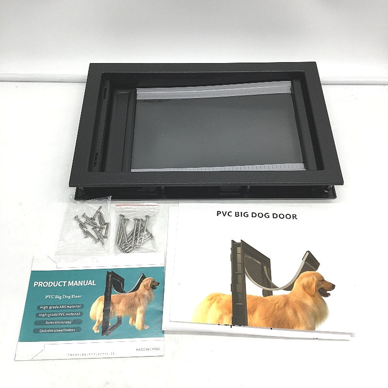 5cm Thick Screw In PVC ABS Flap Big Dog Door in Black Size Med 24x37x19cm NEW