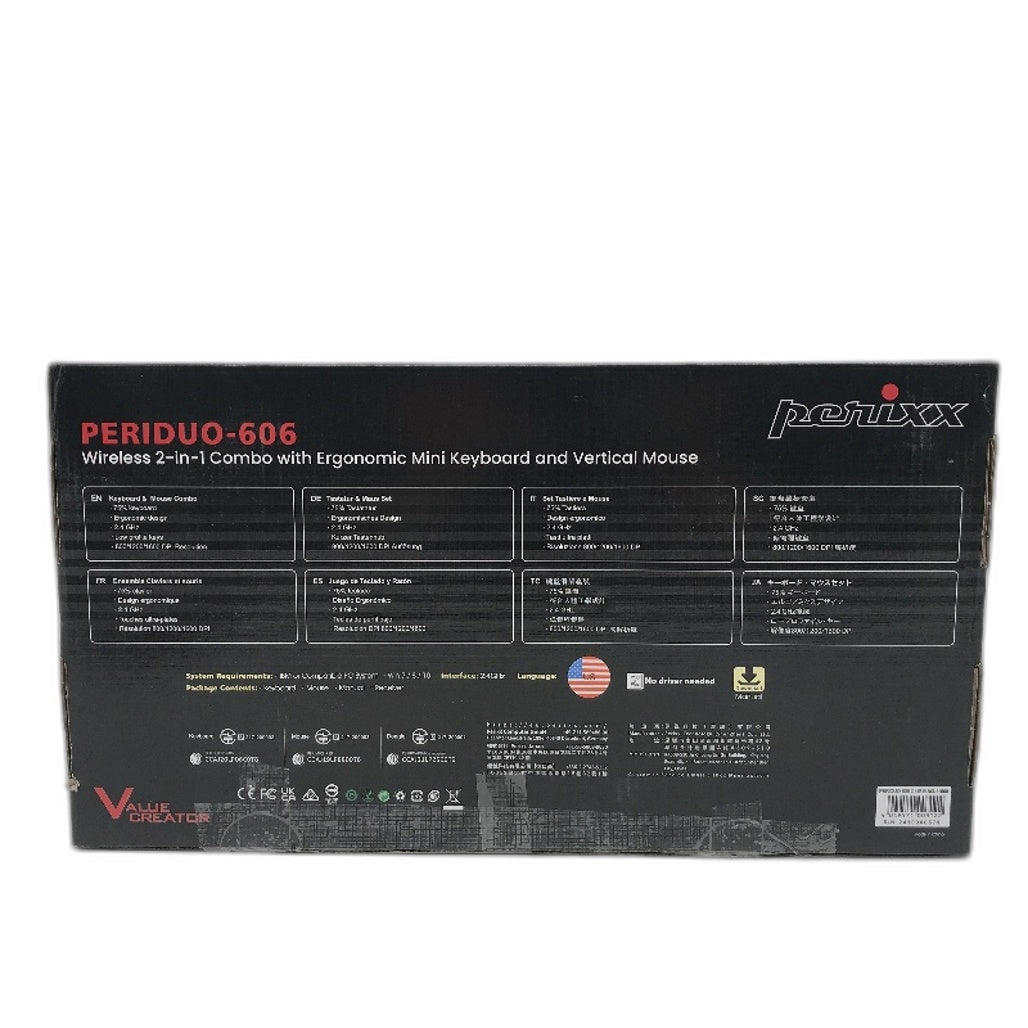 Perixx PERIDUO-606 2 in 1 Combo Ergonomic Wireless Mini Keyboard and Mouse NEW