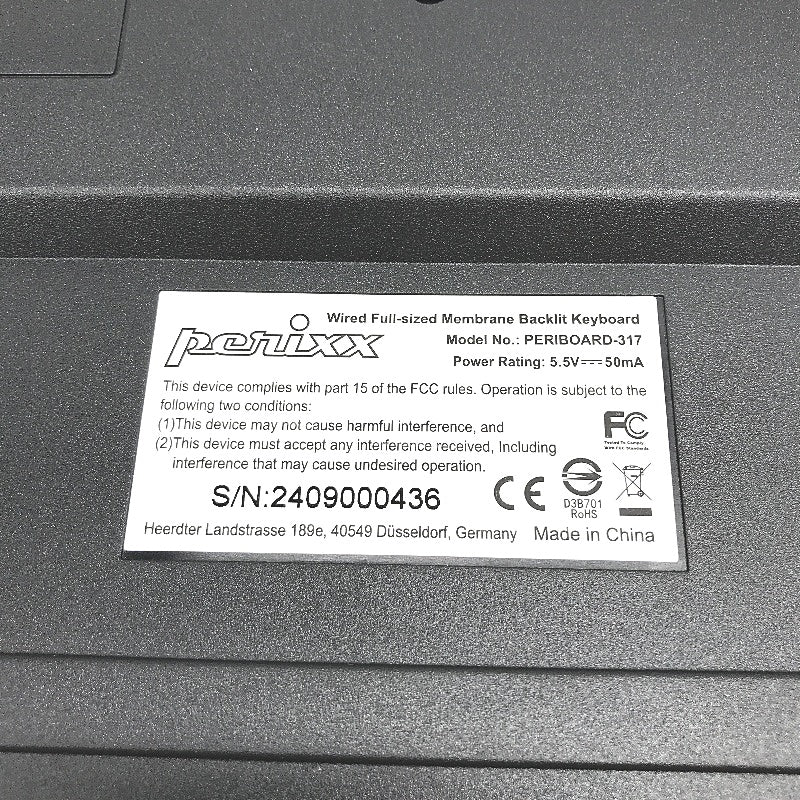 Perixx Periboard-317 USB Wired Full Sized Membrane Backlit Keyboard NEW