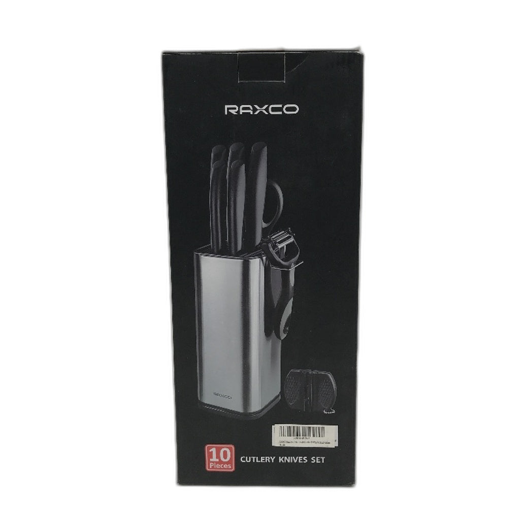 RAXCO 10 Piece Black Sharpened Stainless Steel Silver Kitchen Knife Set NEW