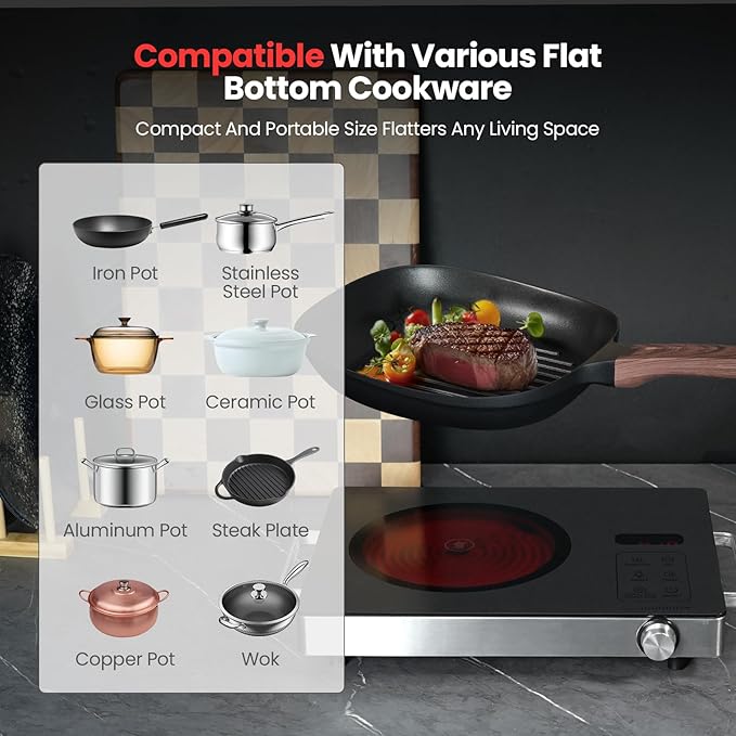 3500W Portable Stainless Steel Infrared Electric Heating Stove Cooktop NEW