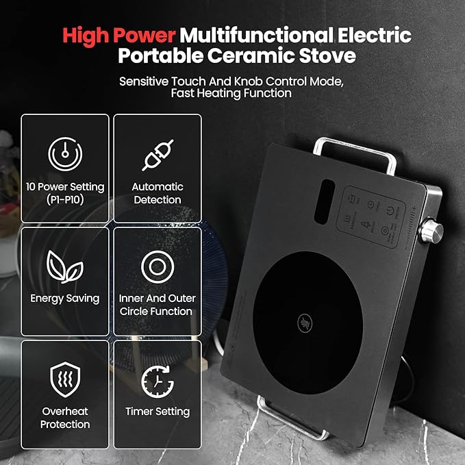 3500W Portable Stainless Steel Infrared Electric Heating Stove Cooktop NEW