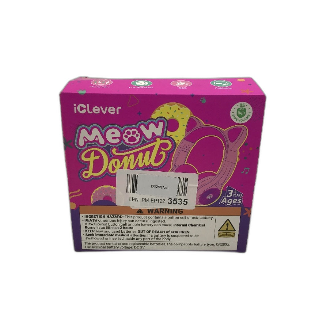 iClever Meow Donut Pink Cat Ear Kids 85dBA Over Ear Wired Headphones NEW