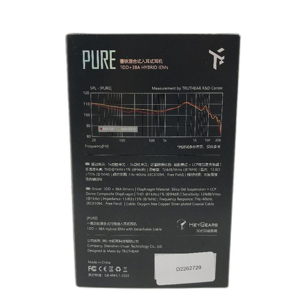 Truthear Pure 1DD+3BA Hybrid Wired in Ear Earbuds with Detachable Cable NEW