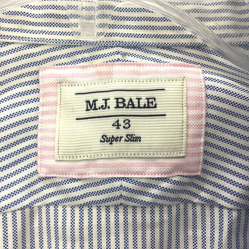 M J Bale Laggan Blue Stripe Super Slim 100% Cotton Long Sleeve Shirt Mens 43