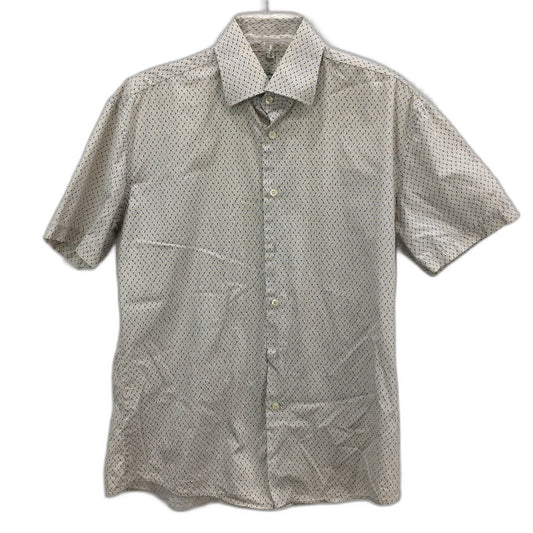 Ben Sherman Beige Navy Pattern 100% Cotton Short Sleeve Shirt Mens Size Medium
