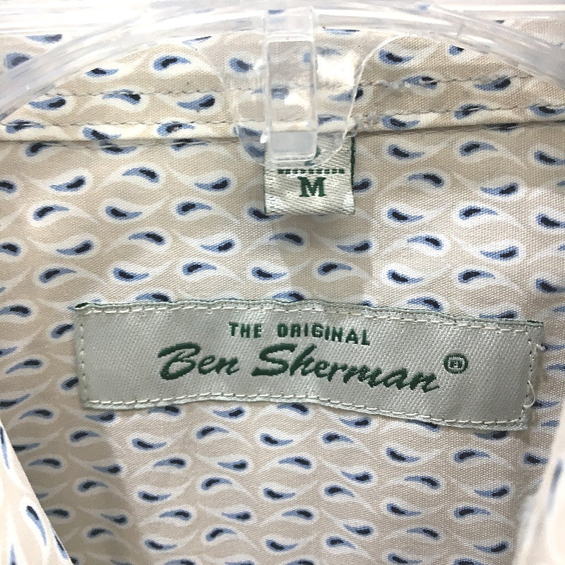 Ben Sherman Beige Navy Pattern 100% Cotton Short Sleeve Shirt Mens Size Medium