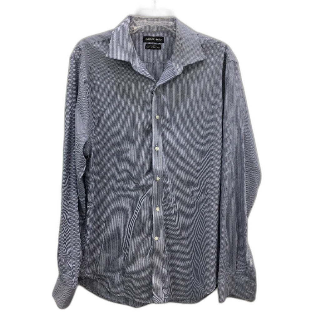 Country Road Navy Mini Check Cotton Long Sleeve Mens Shirt Tailored Fit Size L