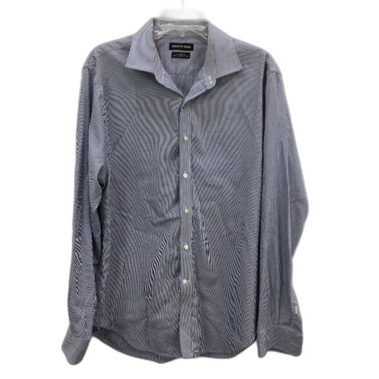 Country Road Navy Mini Check Cotton Long Sleeve Mens Shirt Tailored Fit Size L