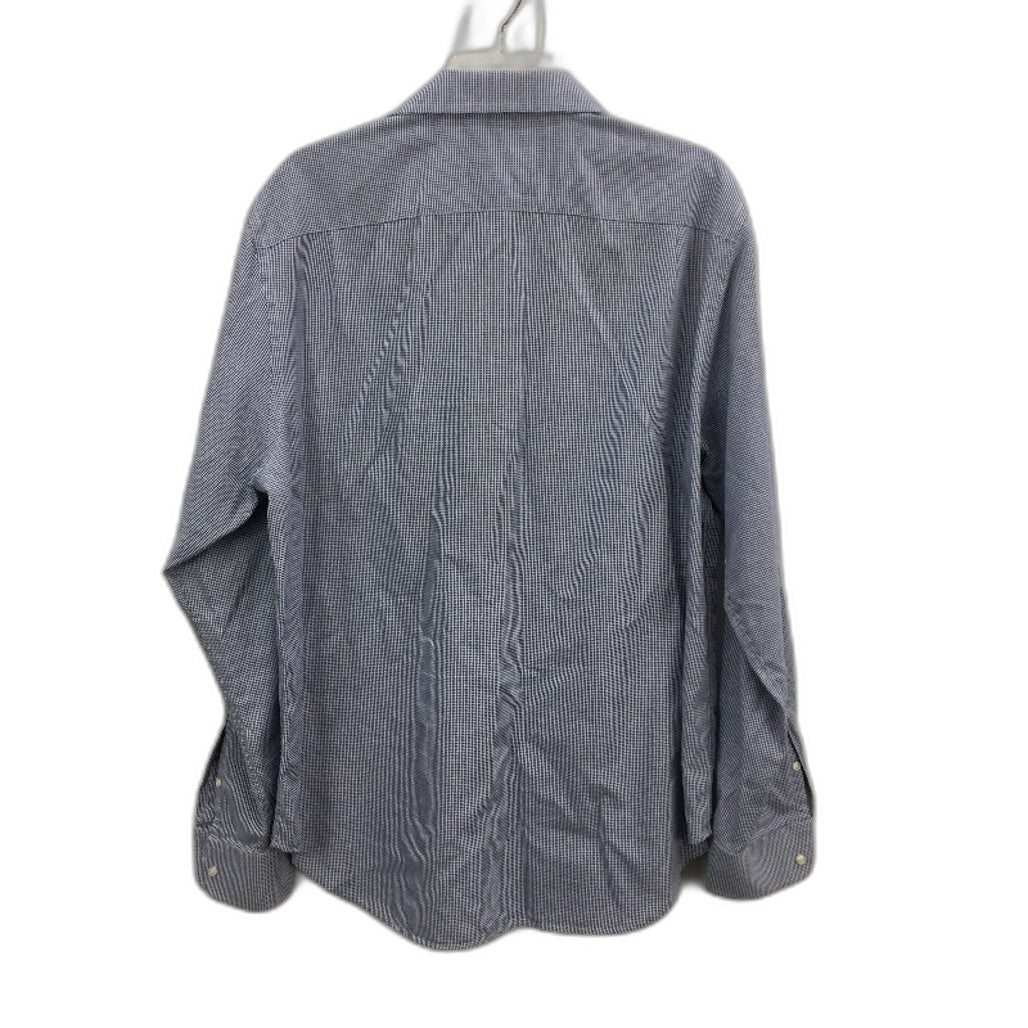 Country Road Navy Mini Check Cotton Long Sleeve Mens Shirt Tailored Fit Size L