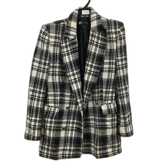 Zara Black & White Knit Weave Cotton Blend Double Breasted Jacket Ladies Size M