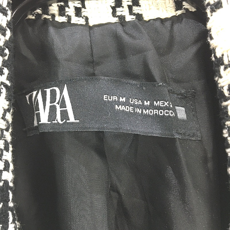 Zara Black & White Knit Weave Cotton Blend Double Breasted Jacket Ladies Size M