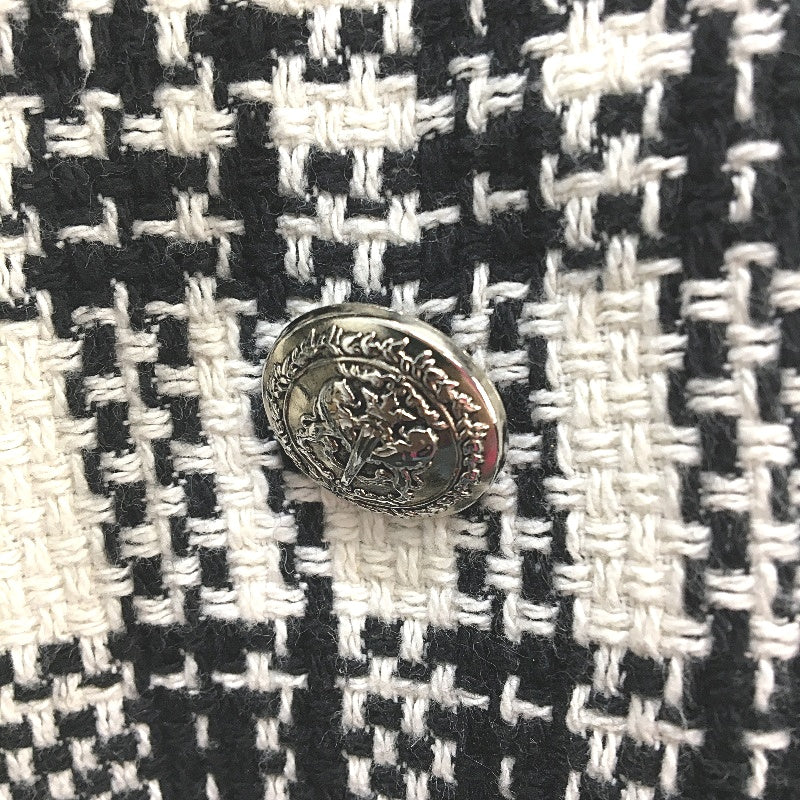 Zara Black & White Knit Weave Cotton Blend Double Breasted Jacket Ladies Size M