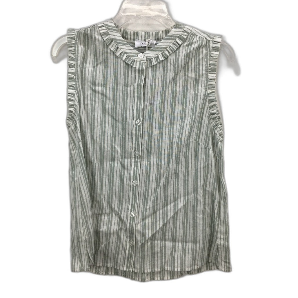 Grab Denim Sage Stripe European Linen Blend Summer Button Top Ladies Size 8 NEW