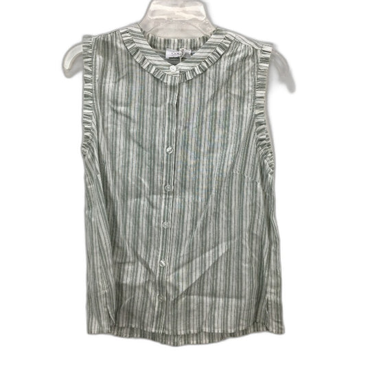 Grab Denim Sage Stripe European Linen Blend Summer Button Top Ladies Size 8 NEW