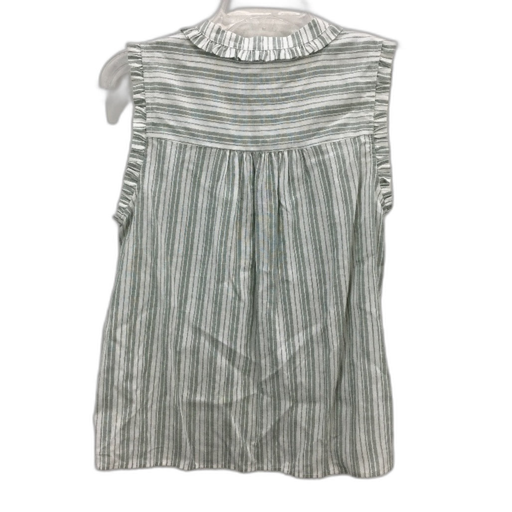 Grab Denim Sage Stripe European Linen Blend Summer Button Top Ladies Size 8 NEW