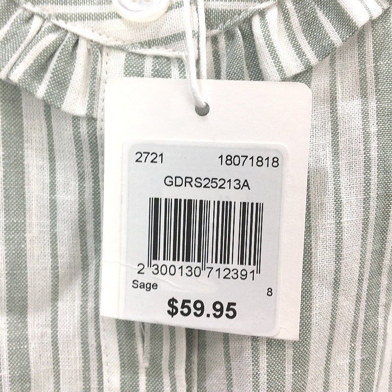 Grab Denim Sage Stripe European Linen Blend Summer Button Top Ladies Size 8 NEW
