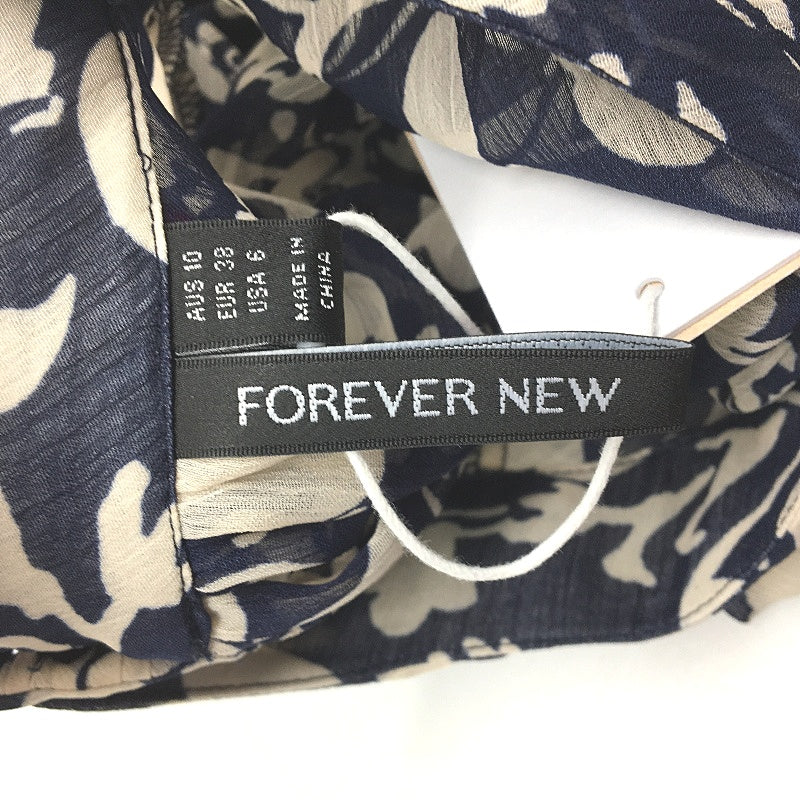 Forever New Navy Rayne Ruffle High Neck Blouse Summer Top Ladies Size 10 NEW