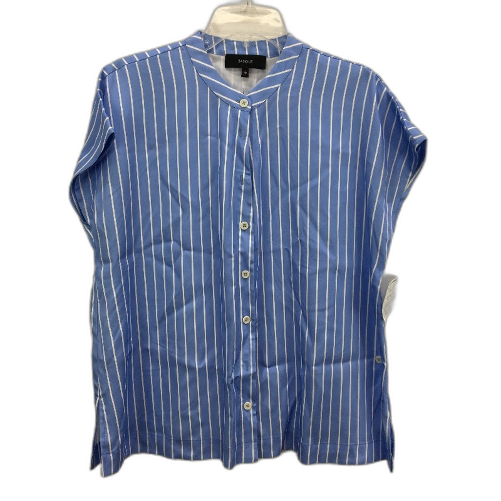 Basque Blue Stripe Silky Lyocell Summer Button Up Top Ladies Size 10 NEW