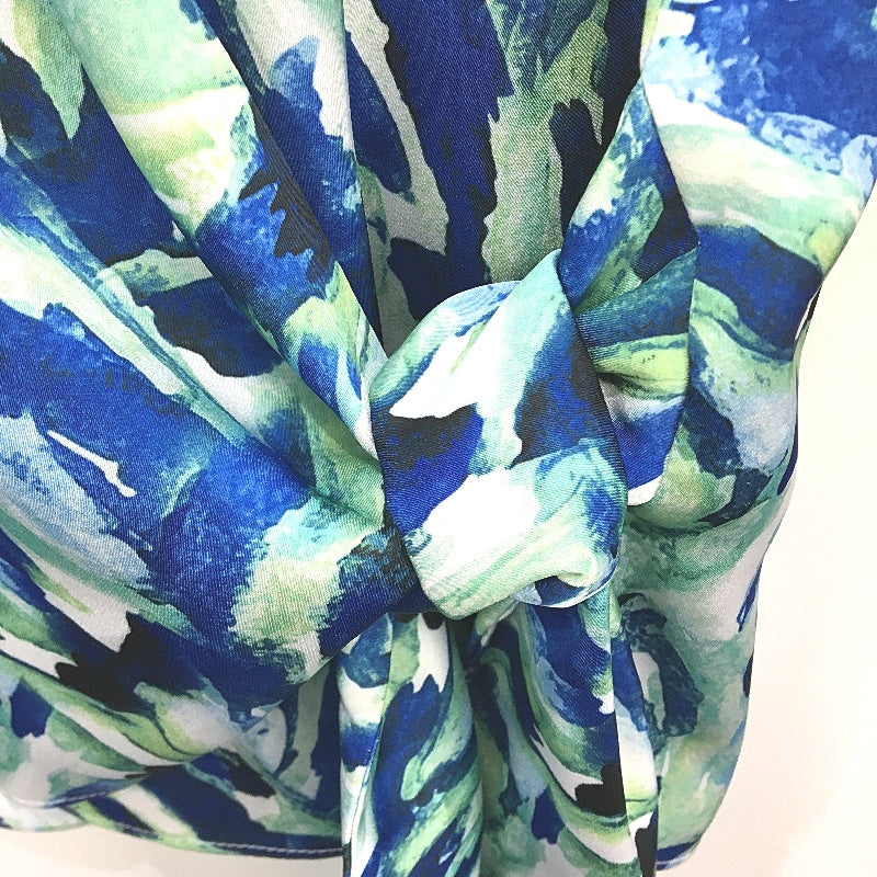 Basque  Green & Blue Tones Silky Summer Knot Tie Top Ladies Size 10 NEW