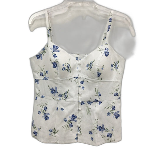 Forever New White & Blue Floral Linen Feel Summer Top Ladies Size 10 NEW