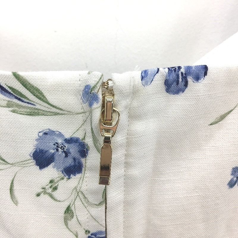 Forever New White & Blue Floral Linen Feel Summer Top Ladies Size 10 NEW