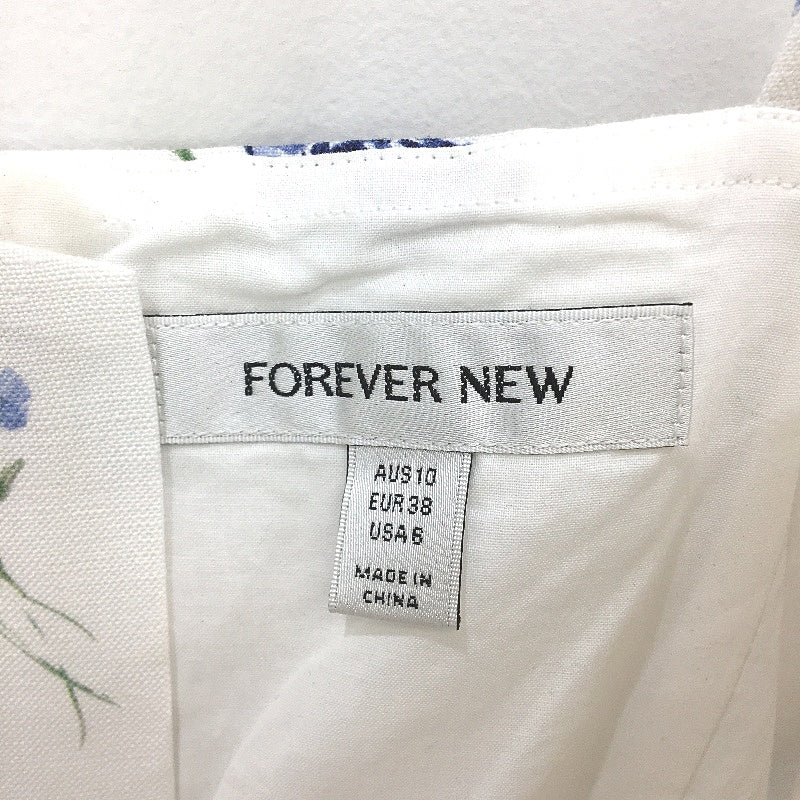 Forever New White & Blue Floral Linen Feel Summer Top Ladies Size 10 NEW