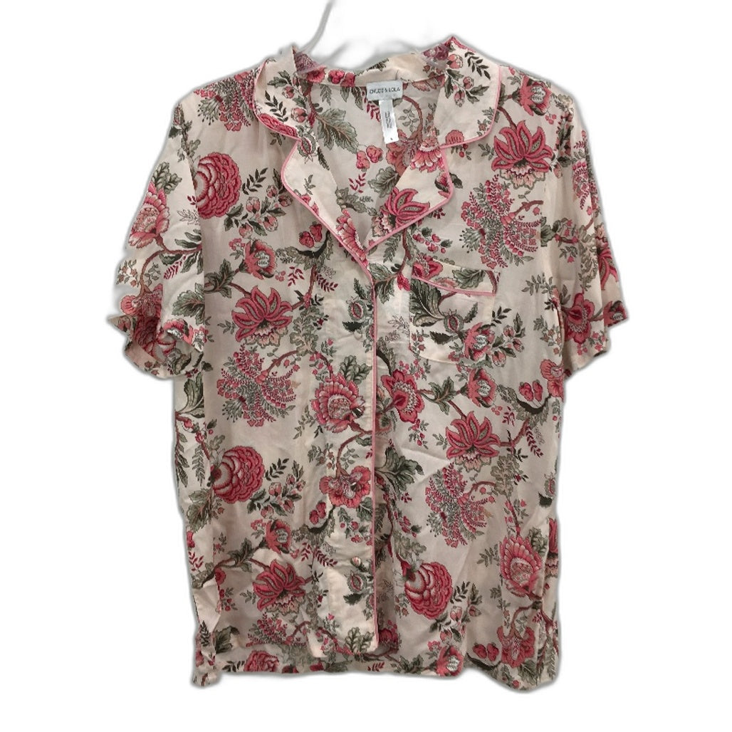 Chloe & Lola Soft Pink Floral Button Up Short Sleeve Sleep Top Ladies Sz S NEW