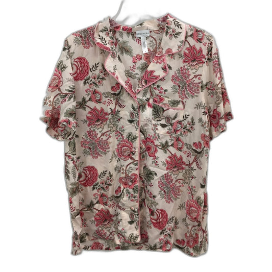 Chloe & Lola Soft Pink Floral Button Up Short Sleeve Sleep Top Ladies Sz S NEW