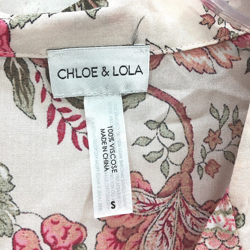 Chloe & Lola Soft Pink Floral Button Up Short Sleeve Sleep Top Ladies Sz S NEW