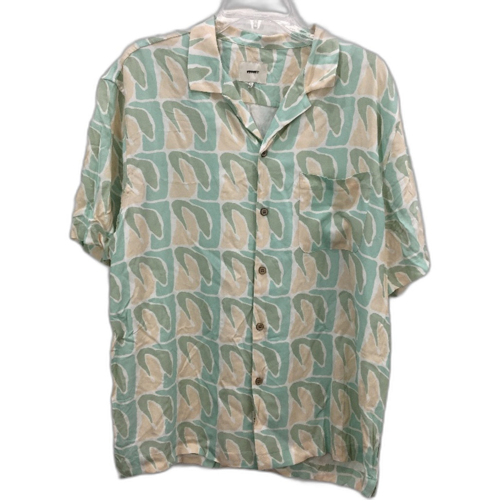 Arvust Viscose Green & Latte Patterned Short Sleeve Resort Shirt Mens Size L NEW