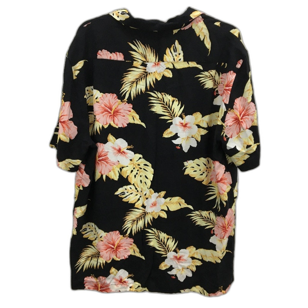 Arvust Viscose Black Hibiscus Flower Short Sleeve Resort Shirt Mens Size L NEW