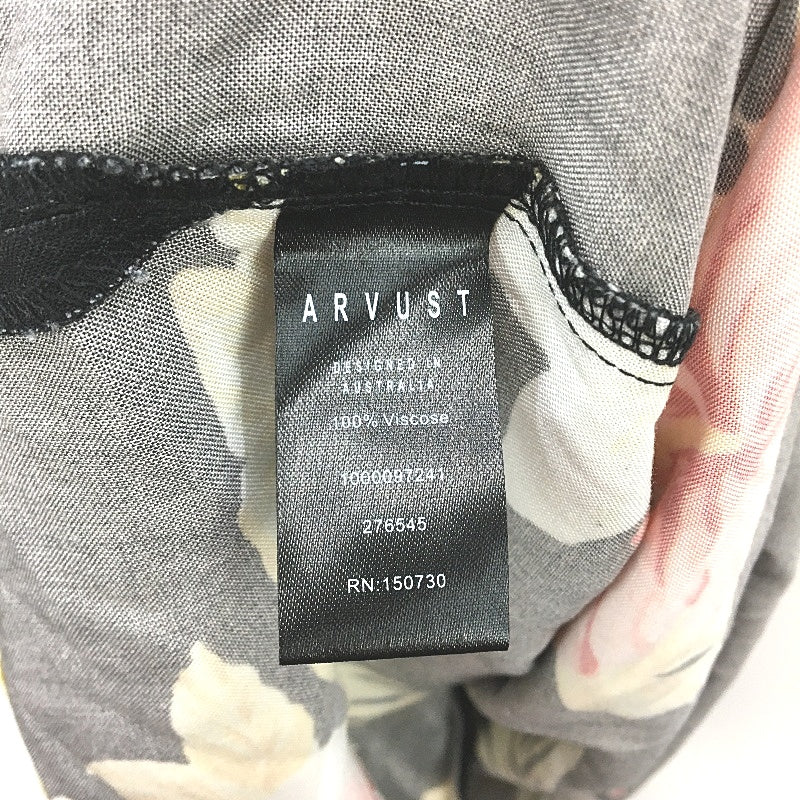 Arvust Viscose Black Hibiscus Flower Short Sleeve Resort Shirt Mens Size L NEW