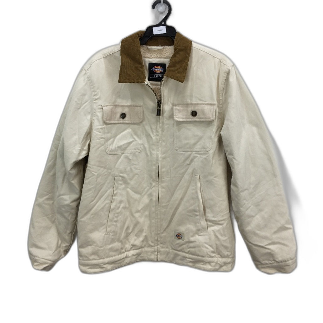 Dickies Cream Cotton Light Canvas Fleece Lined Zip UP Jacket Mens Size L NEW