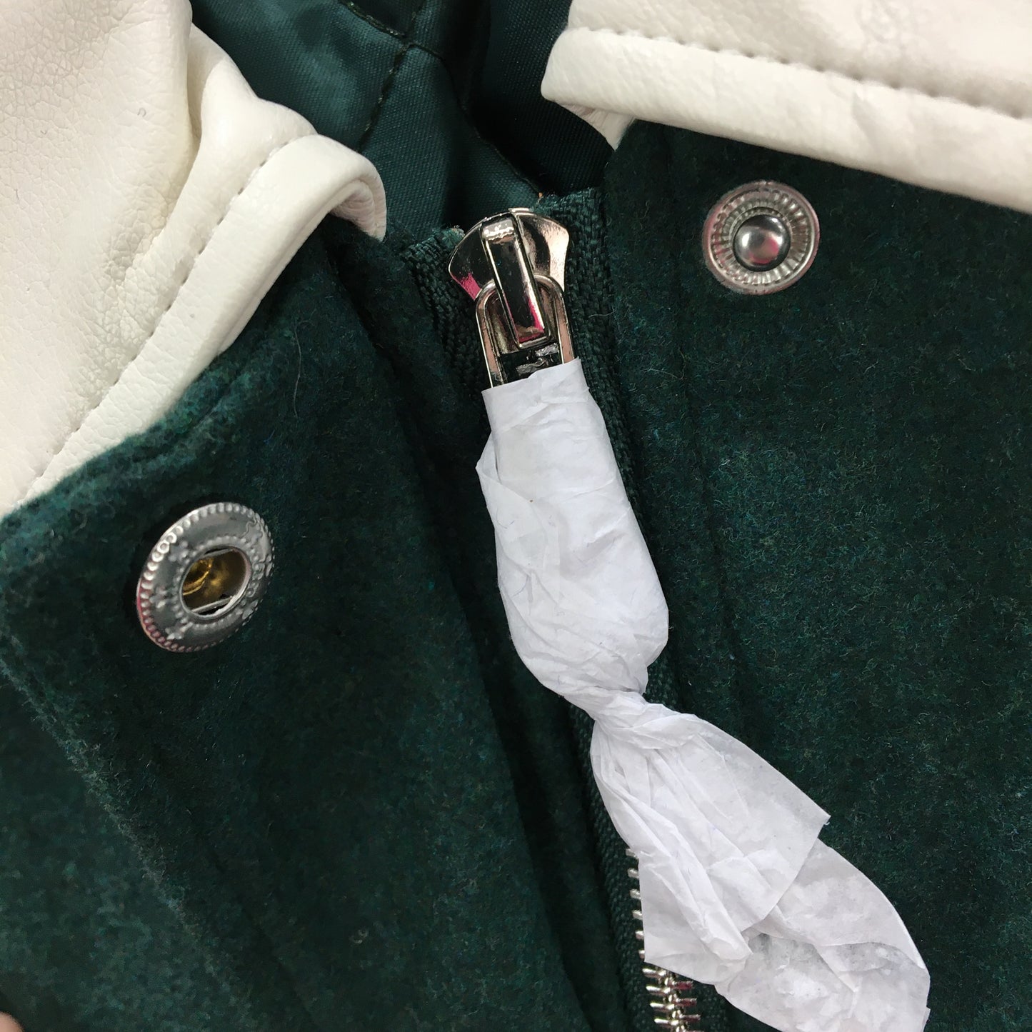 Insight Forest Green & Cream Vinyl Varsity Style Zip Up Jacket Mens Size XS NEW